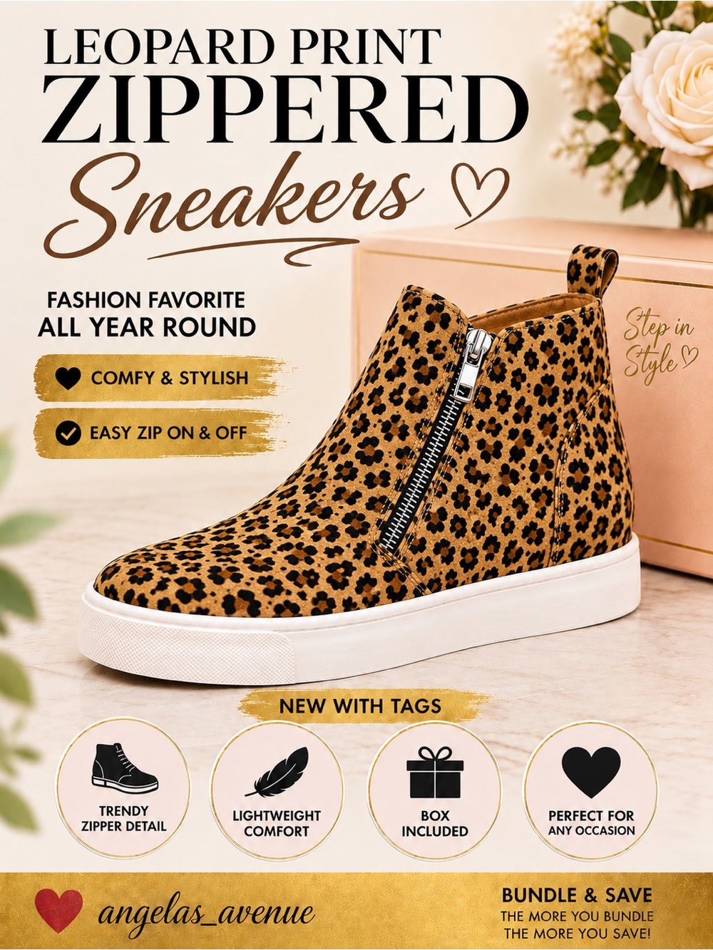 Leopard Print Zipper Sneakers